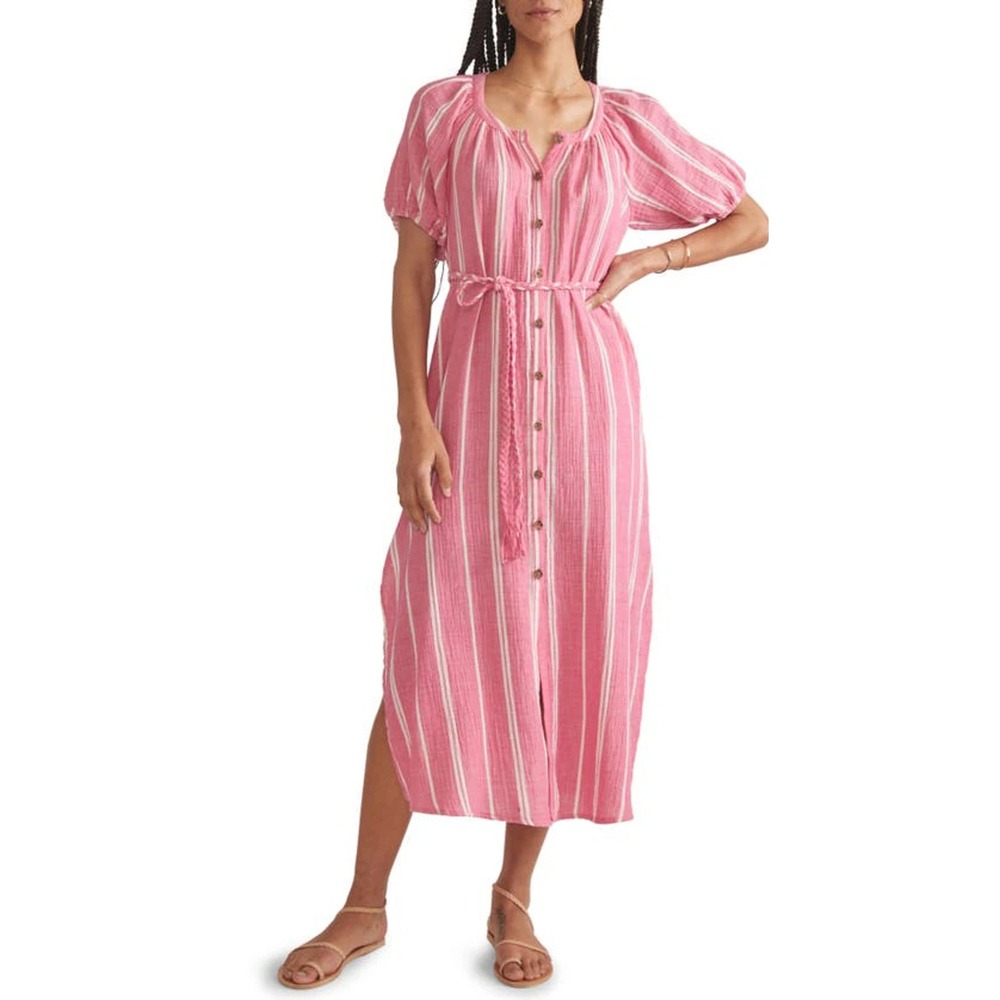 MARINE LAYER Erin Shirt Dress in Fuschia Stripe Style 17268 Size Small No Belt*